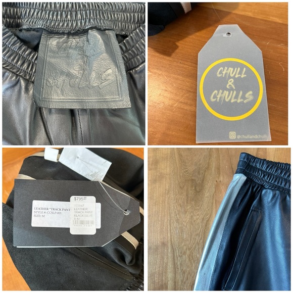 NWT Faux Leather Track Pants Chull & Chulls Black and Silver Tuxedo! Orig $795 - Picture 5 of 7